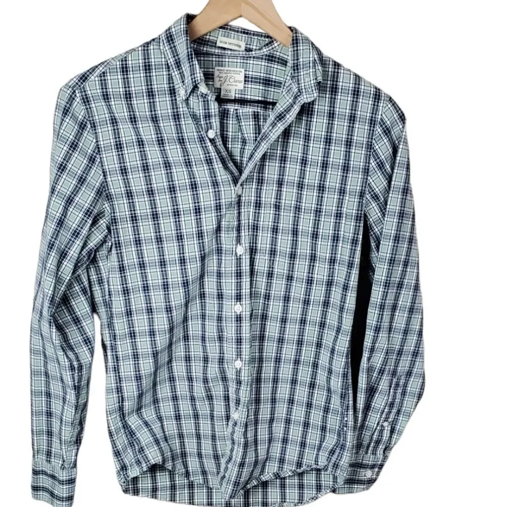 J. Crew Organic Cotton Black & Green Checked Button Down Shirt